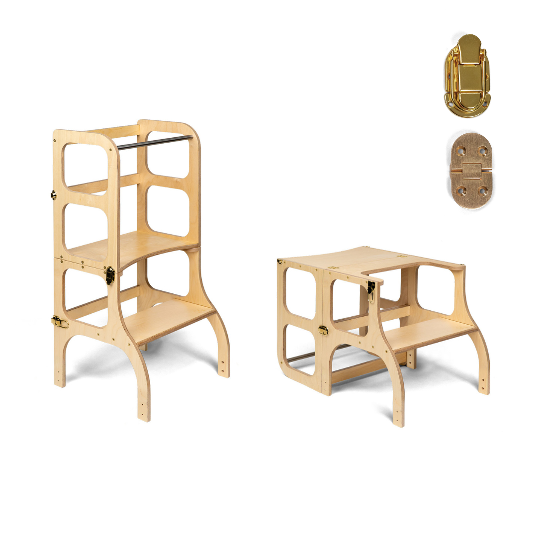 STEP'n'SIT® • Wandelbare Montessori Lernturm + Tisch, 2 in 1