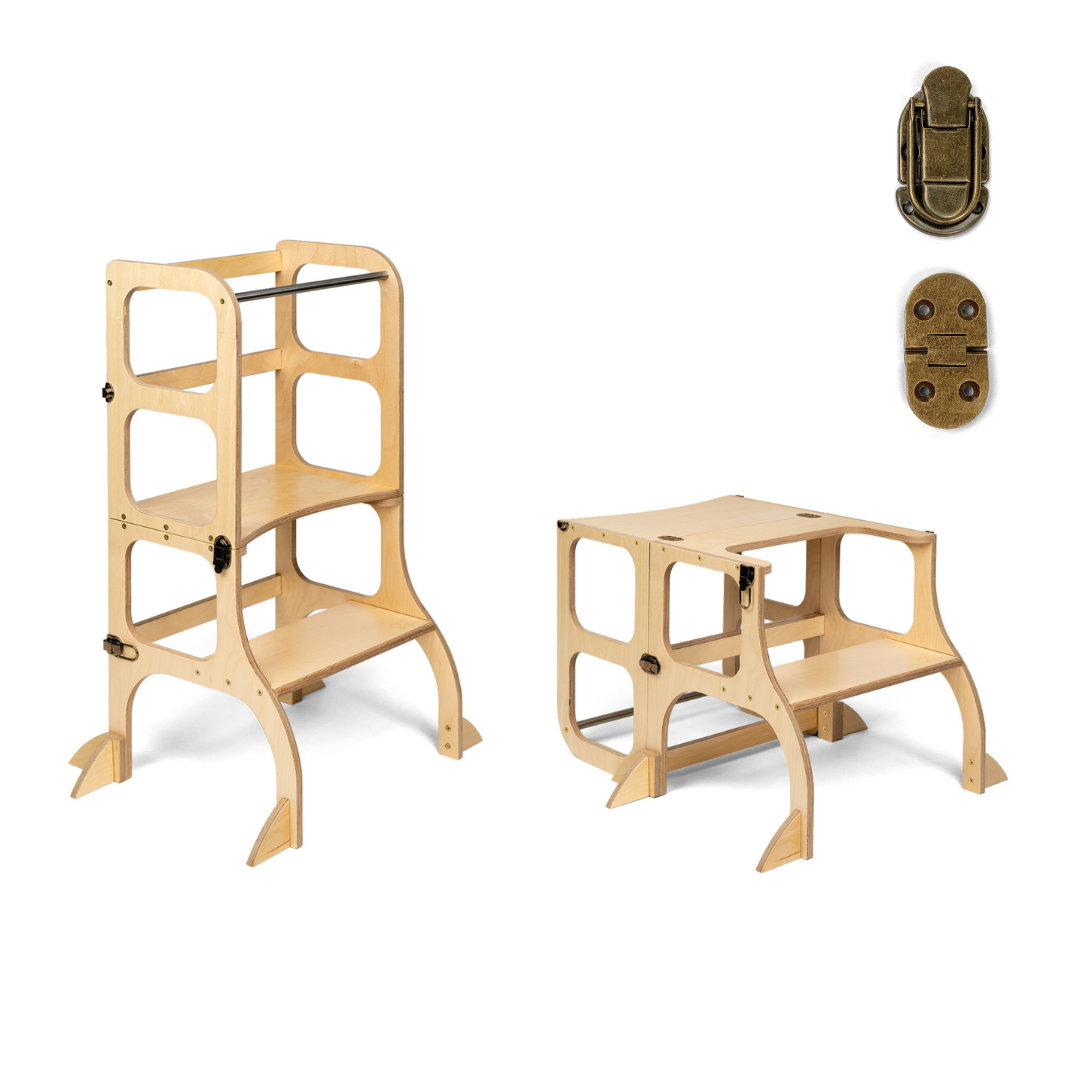 STEP'n'SIT® • Wandelbare Montessori Lernturm + Tisch, 2 in 1