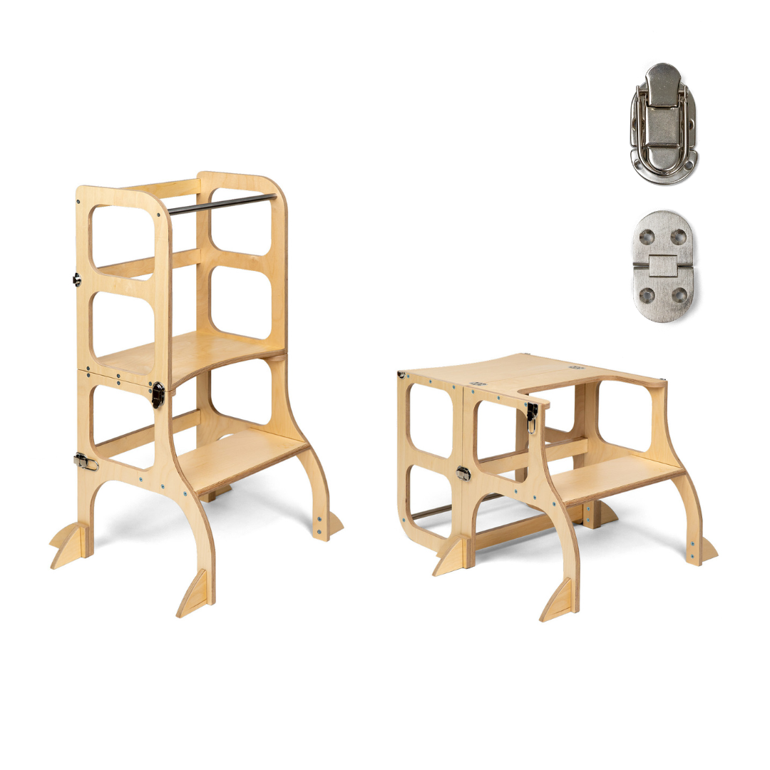 STEP'n'SIT® • Wandelbare Montessori Lernturm + Tisch, 2 in 1