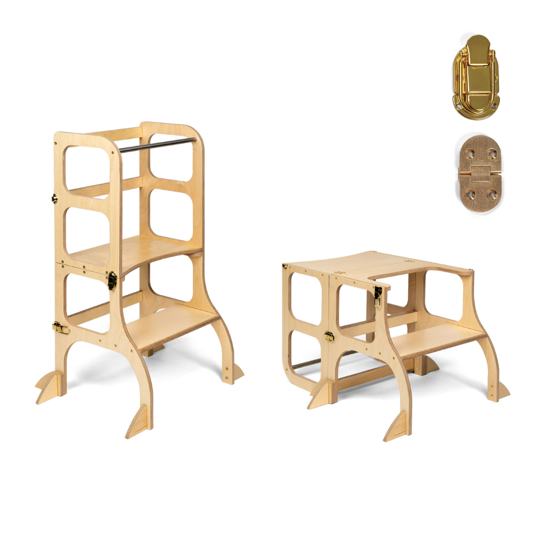 STEP'n'SIT® • Wandelbare Montessori Lernturm + Tisch, 2 in 1