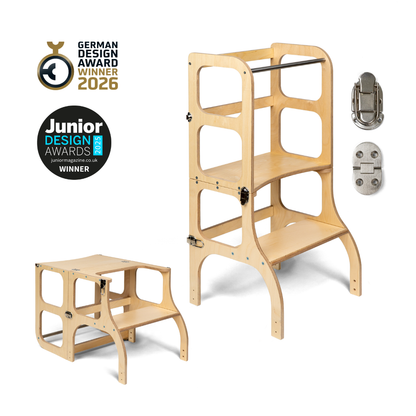 STEP'n'SIT® • Montessori torre - mesa de aprendizaje • Multifuncional 2 en 1