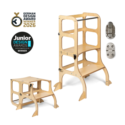 STEP'n'SIT® • Montessori torre - mesa de aprendizaje • Multifuncional 2 en 1