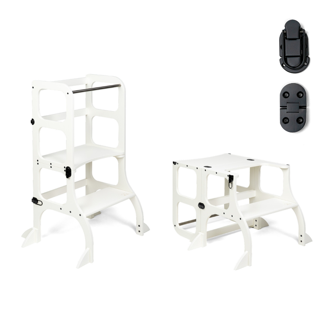 STEP'n'SIT® • Wandelbare Montessori Lernturm + Tisch, 2 in 1