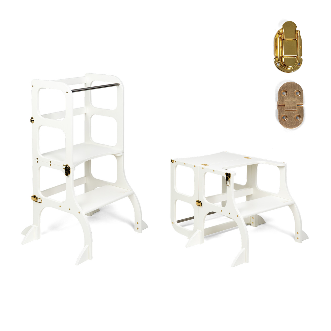 STEP'n'SIT® • Wandelbare Montessori Lernturm + Tisch, 2 in 1