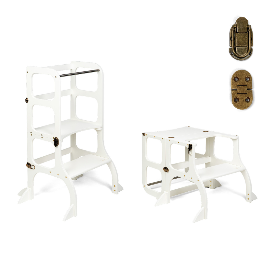 STEP'n'SIT® • Wandelbare Montessori Lernturm + Tisch, 2 in 1